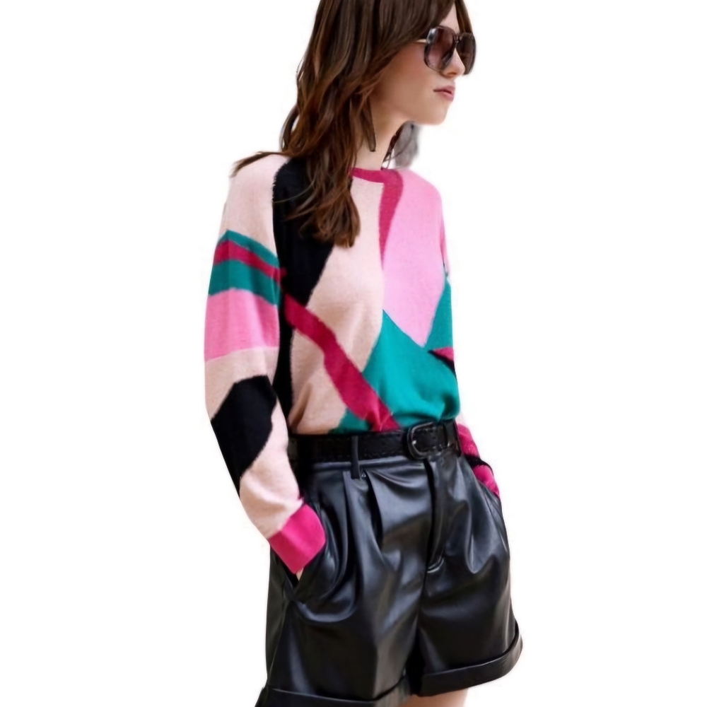 SUNCOO Multicolor Crew Neck Sweater